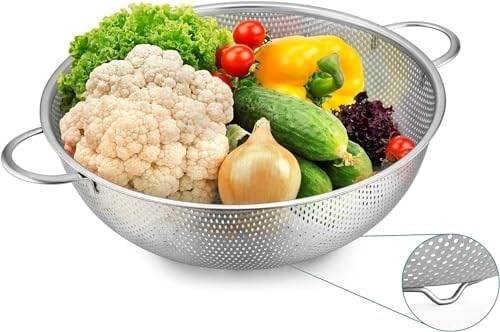 Deconox Paslanmaz Çelik 22cm Çift Kulplu Sepet Süzgeç, Salata Süzgeci Meyve Süzgeci, Makarna Süzgec - Paslanmaz Çelik Çift Kulplu 22cm Sepet