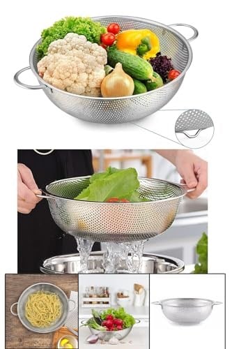 Deconox Paslanmaz Çelik 22cm Çift Kulplu Sepet Süzgeç, Salata Süzgeci Meyve Süzgeci, Makarna Süzgec - Paslanmaz Çelik Çift Kulplu 22cm Sepet
