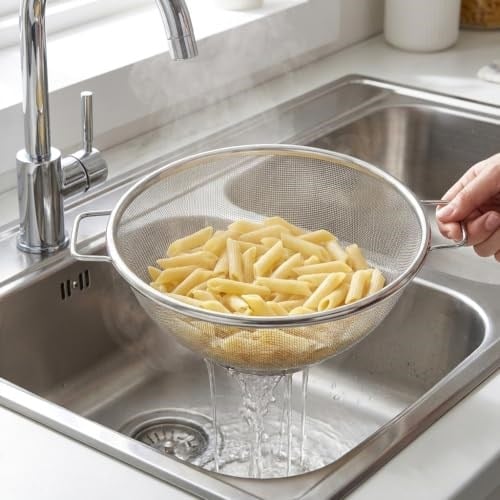 Deconox Paslanmaz Çelik Çift Kulplu Sepet Süzgeç 22cm*10cm, Salata Süzgeci Meyve Süzgeci, Makarna Süzgeci, Paslanmaz Çelik Çift Kulplu 22cm Sepet Süzgeç SPT22