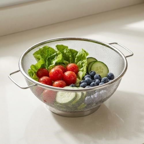 Deconox Paslanmaz Çelik Çift Kulplu Sepet Süzgeç 22cm*10cm, Salata Süzgeci Meyve Süzgeci, Makarna Süzgeci, Paslanmaz Çelik Çift Kulplu 22cm Sepet Süzgeç SPT22
