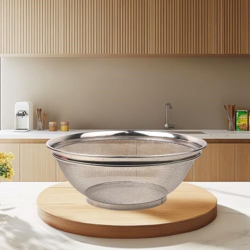 Deconox Paslanmaz Çelik Kulpsuz Süzgeç 28cm, Paslanmaz Çelik Pirinç Süzgeci, Paslamaz Çelik Mutfak Süzgeci, Paslanmaz Çelik Salata 28cm Süzgeci