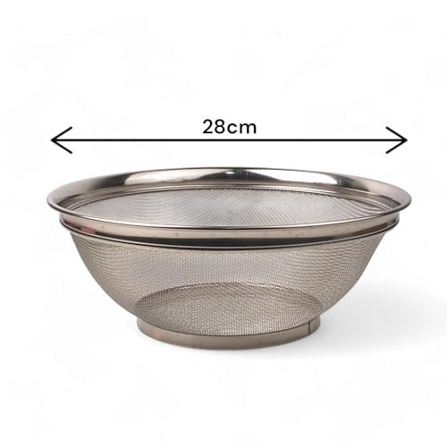 Deconox Paslanmaz Çelik Kulpsuz Süzgeç 28cm, Paslanmaz Çelik Pirinç Süzgeci, Paslamaz Çelik Mutfak Süzgeci, Paslanmaz Çelik Salata 28cm Süzgeci