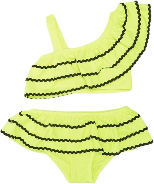 DEEP BEACH Sutaşı detaylı kız çocuk bikini takım NEON SARI 10-11 Yaş