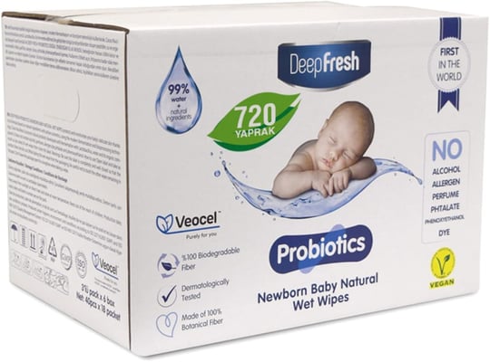 Deep Fresh Probiyotik Alkolsüz Parabensiz Yenidoğan Bebek Islak Mendili 720 Yaprak (18 x 40 Adet)