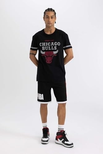 DeFacto DeFactoFit NBA Chicago Bulls Regular Fit Bisiklet Yaka Kısa Kollu Tişört Siyah XS
