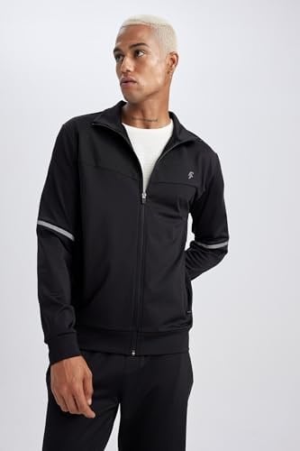 DeFacto DeFactoFit Slim Fit Fermuarlı Skuba Dalgıç Kumaş Hırka Siyah S