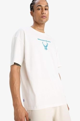 DeFacto Erkek DeFactoFit NBA Milwaukee Bucks Oversize Fit Bisiklet Yaka %100 Pamuk Tişört