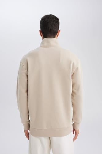 DeFacto Gri 3 İplik Pamuklu Şardonlu İçi Polarlı Comfort Regular Fit Rahat Kalıp Dik Yaka Fermuarlı Kalın Sweatshirt