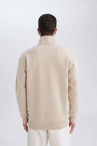 DeFacto Gri 3 İplik Pamuklu Şardonlu İçi Polarlı Comfort Regular Fit Rahat Kalıp Dik Yaka Fermuarlı Kalın Sweatshirt