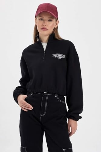 DeFacto Kadın Coool Crop Yarım Fermuarlı Sweatshirt