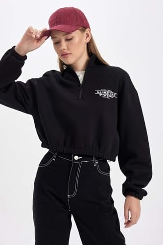 DeFacto Kadın Coool Crop Yarım Fermuarlı Sweatshirt