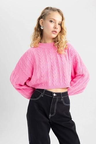 DeFacto Kadın Coool Relax Fit Örgü Desenli Kayık Yaka Crop Triko Kazak