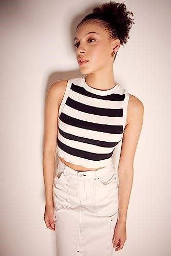 DeFacto Kadın Coool Slim Fit Bisiklet Yaka Çizgili Triko Atlet