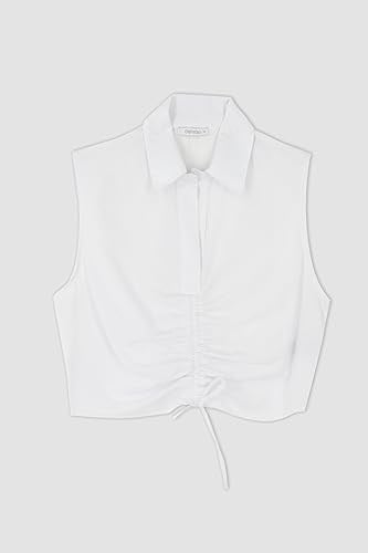 DeFacto Kadın Gömlek Yaka Poplin Crop Bluz
