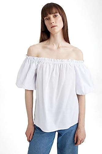 DeFacto Kadın Omuzu Açık Regular Fit Kısa Kollu %100 Pamuk Bluz