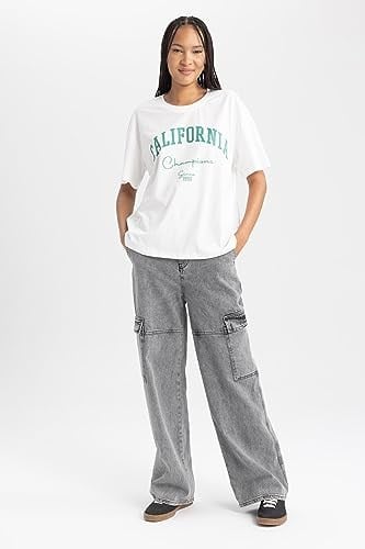 DeFacto Kadın Oversize Fit Bisiklet Yaka Kısa Kollu %100 Pamuk Tişört