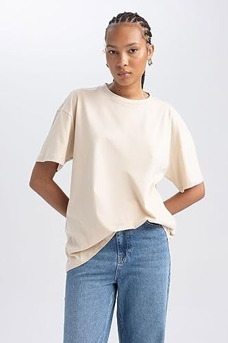 DeFacto Kadın Oversize Fit Bisiklet Yaka Kısa Kollu Tişört