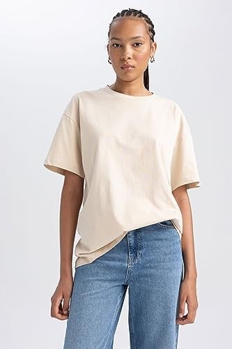 DeFacto Kadın Oversize Fit Bisiklet Yaka Kısa Kollu Tişört