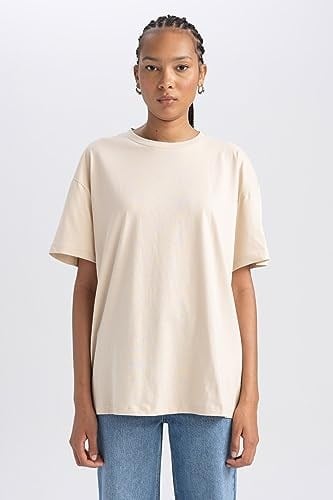 DeFacto Kadın Oversize Fit Bisiklet Yaka Kısa Kollu Tişört