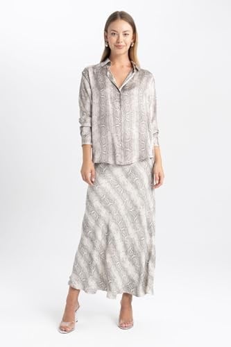 DeFacto Kadın Oversize Fit Gömlek Yaka Saten Uzun Kollu Gömlek