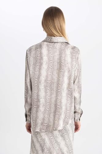 DeFacto Kadın Oversize Fit Gömlek Yaka Saten Uzun Kollu Gömlek