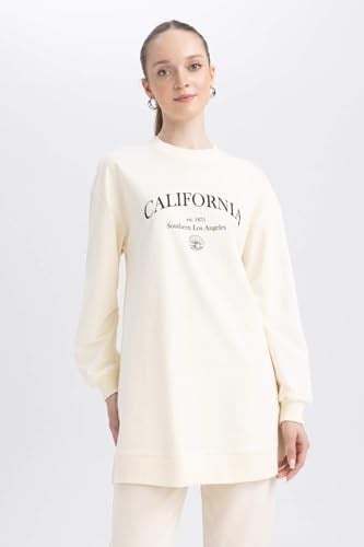 DeFacto Kadın Regular Fit Bisiklet Yaka Baskılı Sweatshirt Tunik