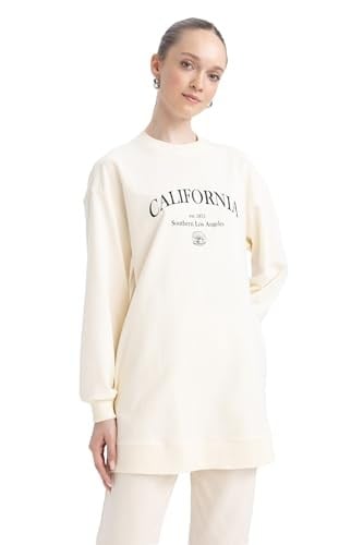 DeFacto Kadın Regular Fit Bisiklet Yaka Baskılı Sweatshirt Tunik