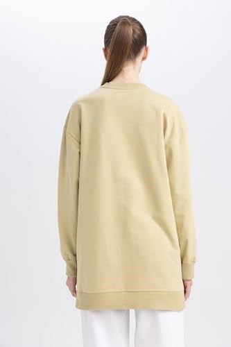 DeFacto Kadın Regular Fit Bisiklet Yaka İşlemeli Sweatshirt Kumaşı Sweatshirt Tunik