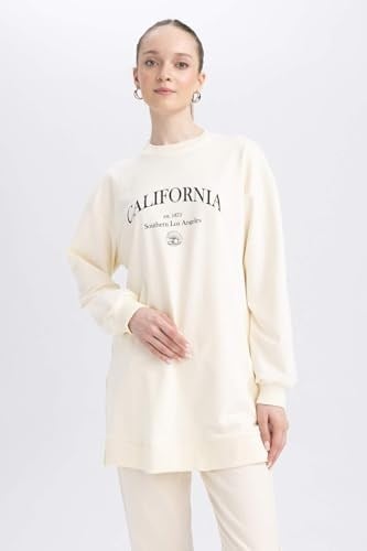 DeFacto Kadın Regular Fit Bisiklet Yaka Baskılı Sweatshirt Tunik