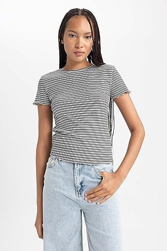 DeFacto Kadın Slim Fit Bisiklet Yaka Kısa Kollu Tişört