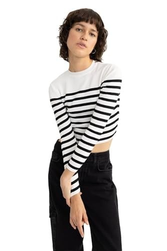 DeFacto Kadın Slim Fit Çizgili Bisiklet Yaka Kazak