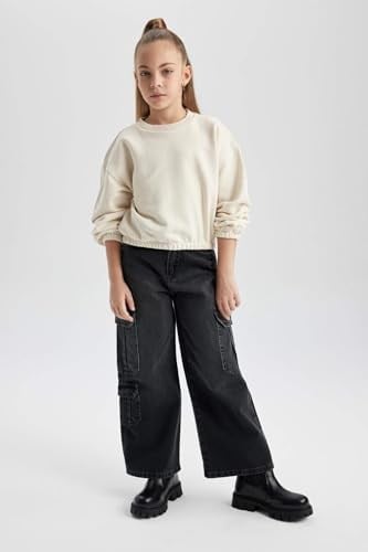 DeFacto Kız Çocuk Regular Fit Bisiklet Yaka Sweatshirt
