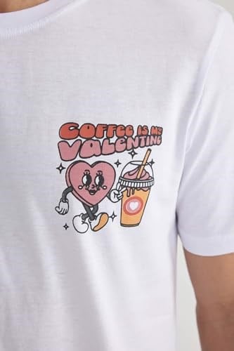 DeFacto Sevgililer Günü Unisex Kısa Kollu T-Shirt Üniseks Yetişkin Beyaz