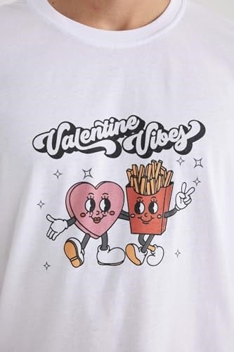 DeFacto Sevgililer Günü Unisex Kısa Kollu T-Shirt Üniseks Yetişkin Beyaz