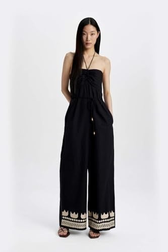 DeFacto Straplez Poplin Geniş Paça Uzun Tulum, 40, Straplez Poplin Geniş Paça Uzun Tulum, Siyah-BK81, Kadın