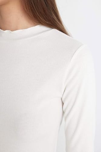DeFacto Yarım Balıkçı Yaka Fitilli Kaşkorse Basic Uzun Kollu Tişört Tunik Ekru XXL