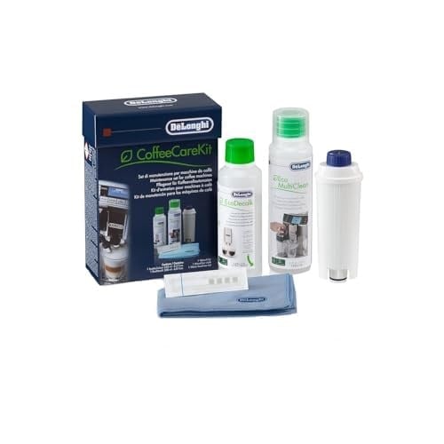 DeLonghi Orijinal CoffeeCareKit DLSC306 - Kahve makineleri ve tam otomatik kahve makineleri için bakım seti, 1 x 200 ml EcoDecalk, 1 x 250 ml EcoMultiClean, 1 x su filtresi, 1 x mikrofiber bez, 1 x