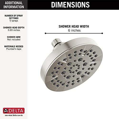 Delta -5-Sprey Fırçalanmış Nikel Duş Başlığı, Delta Duş Başlığı Fırçalanmış Nikel, Duş Başlıkları, 1,75 GPM Akış Hızı, Paslanmaz 52535-SS