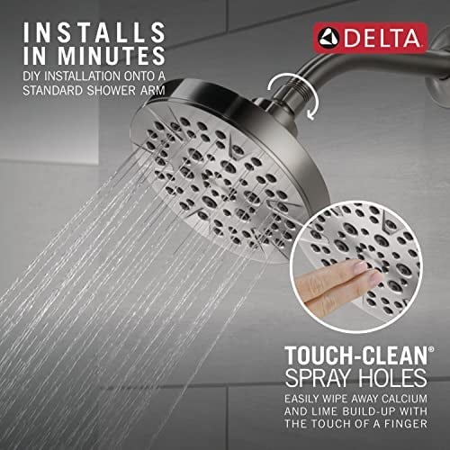 Delta -5-Sprey Fırçalanmış Nikel Duş Başlığı, Delta Duş Başlığı Fırçalanmış Nikel, Duş Başlıkları, 1,75 GPM Akış Hızı, Paslanmaz 52535-SS