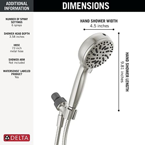 Delta Faucet ProClean Fırçalı Nikel Duş Başlığı, Elde Taşınabilir, Yüksek Basınçlı Püskürtmeli Duş Başlığı, El Duş Başlığı, 6 Püskürtme Ayarı, SpotShield Fırçalanmış Nikel 75740SN