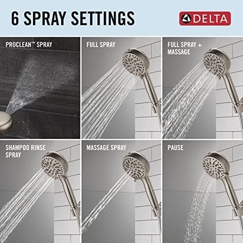 Delta Faucet ProClean Fırçalı Nikel Duş Başlığı, Elde Taşınabilir, Yüksek Basınçlı Püskürtmeli Duş Başlığı, El Duş Başlığı, 6 Püskürtme Ayarı, SpotShield Fırçalanmış Nikel 75740SN
