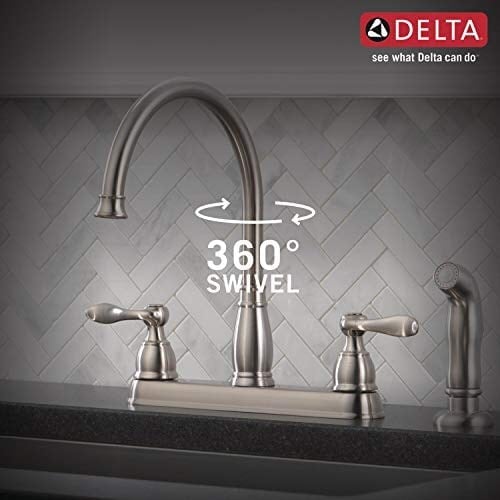 Delta Faucet Windemere 2 Kulplu Evye Bataryası Yan Püskürtücülü Uyumlu Yüzey, Paslanmaz 21996LF-SS, 5