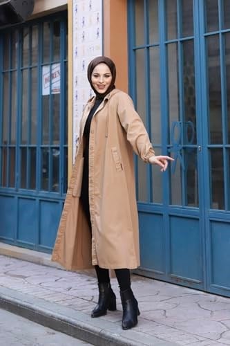 Denim Kapşonlu Kap- Denim Pardesü/KAHVERENGİ