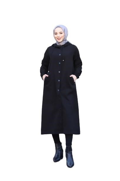 Denim Kapşonlu Kap- Denim Pardesü/KAHVERENGİ