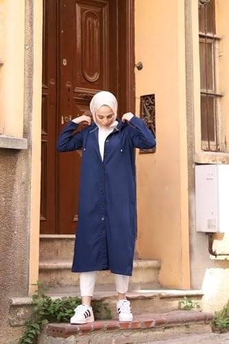 Denim Kapşonlu Kap- Denin Pardesü-Lacivert