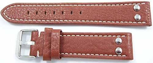 Deri Saat Kayışı Puntolu Model 22mm Kızıl Kahverengi Kordonu Beya