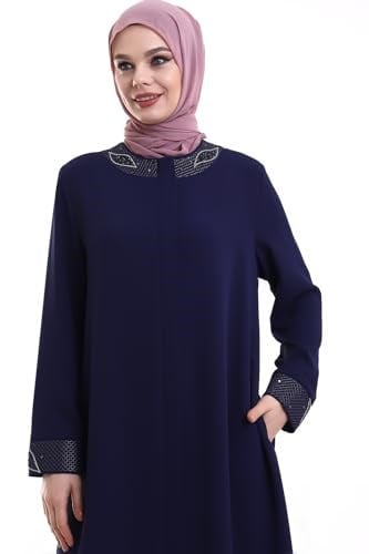 Derin Store Yaka ve Kol Taşlı Tesettür Ferace 23300-23 İndigo