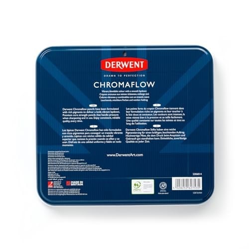 Derwent Chromaflow renkli kalem, 72li set, metal kutuda, 3,5 mm uç kalınlığı, yumuşak dokulu karıştırılabilir, çizim, boyama ve katman içi - Seçenekler: Profesyonel Sanat Tedarik, 36 renk, Chromaflow