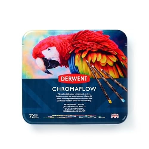 Derwent Chromaflow renkli kalem, 72li set, metal kutuda, 3,5 mm uç kalınlığı, yumuşak dokulu karıştırılabilir, çizim, boyama ve katman içi - Seçenekler: Profesyonel Sanat Tedarik, 36 renk, Chromaflow