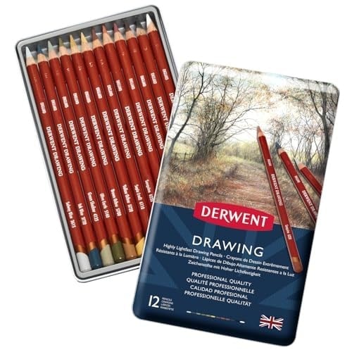 Derwent Drawıng Serisi Yağlı Kuru Kalem Seti - 12 Renk Metal Kutulu